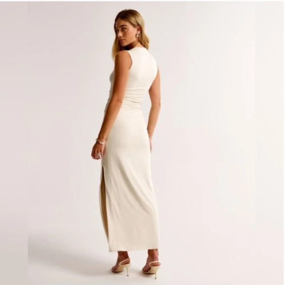 NWT Abecrombie & Fitch Ava Knit Maxi Dress Cream size Large Tall bodycon